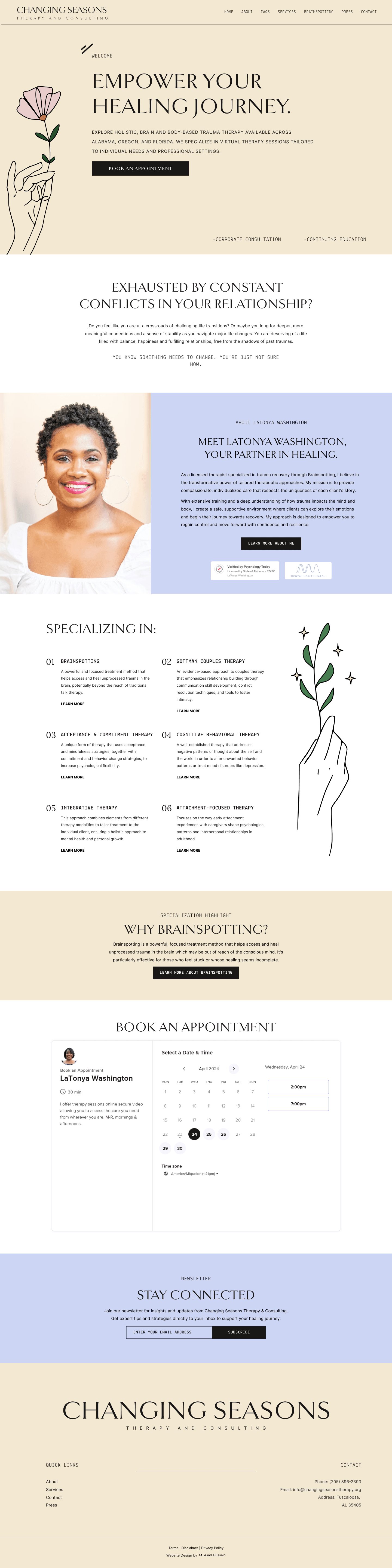 Design template for therapists showcasing customizable layout, color palette, and fonts, emphasizing tailored therapeutic services for personal healing and resilience.