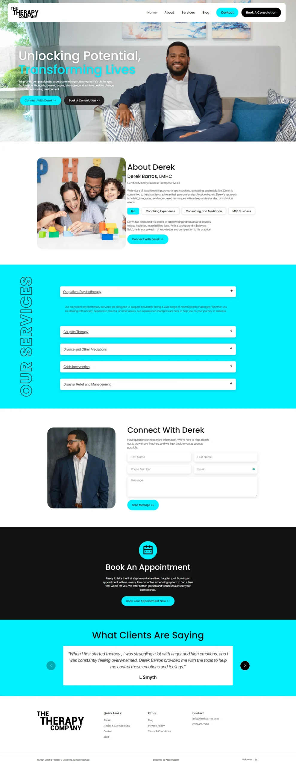 Derek Barros, therapist at The Therapy Company, seated in a modern office, promoting a welcoming and professional environment for clients seeking mental health services.