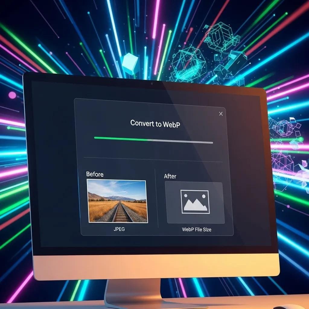Process of converting images to WebP format on a computer screen
