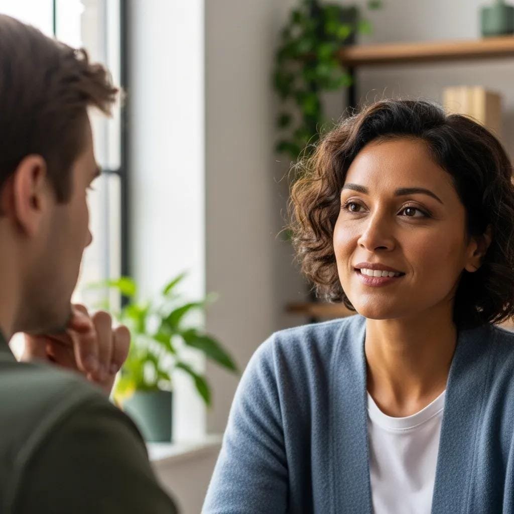 Therapist engaging with client in a supportive environment, highlighting the importance of compelling content