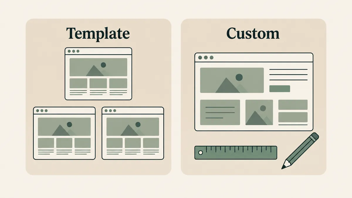Matching template layouts sit beside a tailored page and design tools, comparing therapist website options.