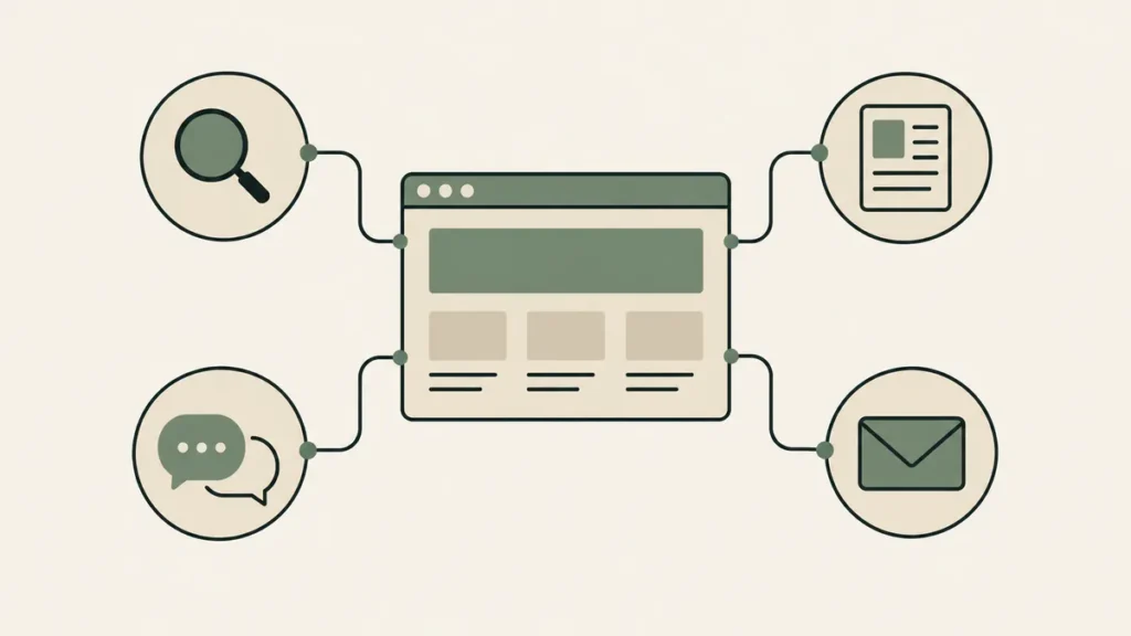 A website connects search, articles, conversation and email in an integrated online marketing system for therapists.
