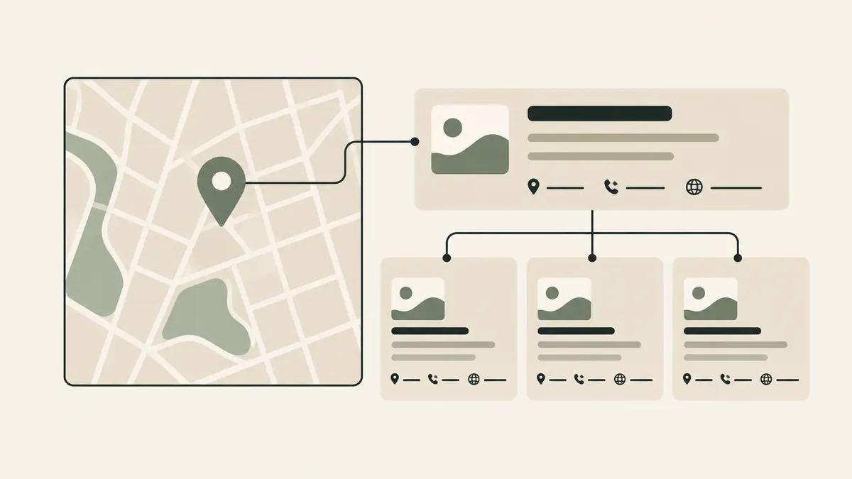 A neighborhood pin connects a local result with matching directory listings, illustrating local SEO for therapists.